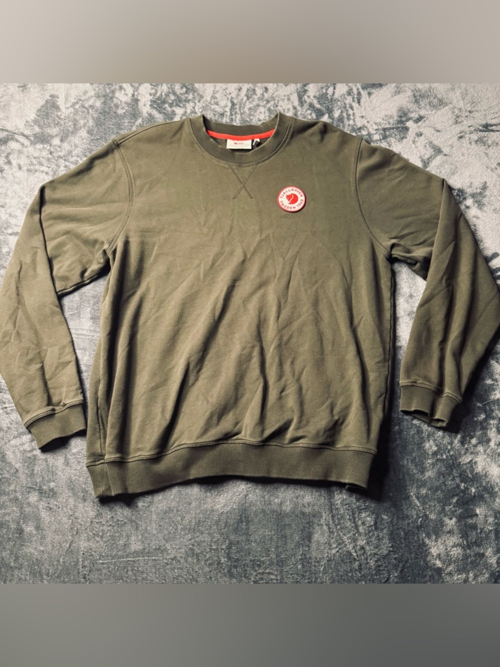 Fjallraven Olive Crewneck Sweater with Red Patch